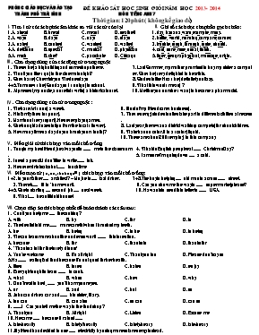 Đề khảo sát học sinh giỏi môn Tiếng Anh Lớp 7 - Năm học 2013-2014 - Phòng GD & ĐT Thành phố Thái Bình (Có đáp án)